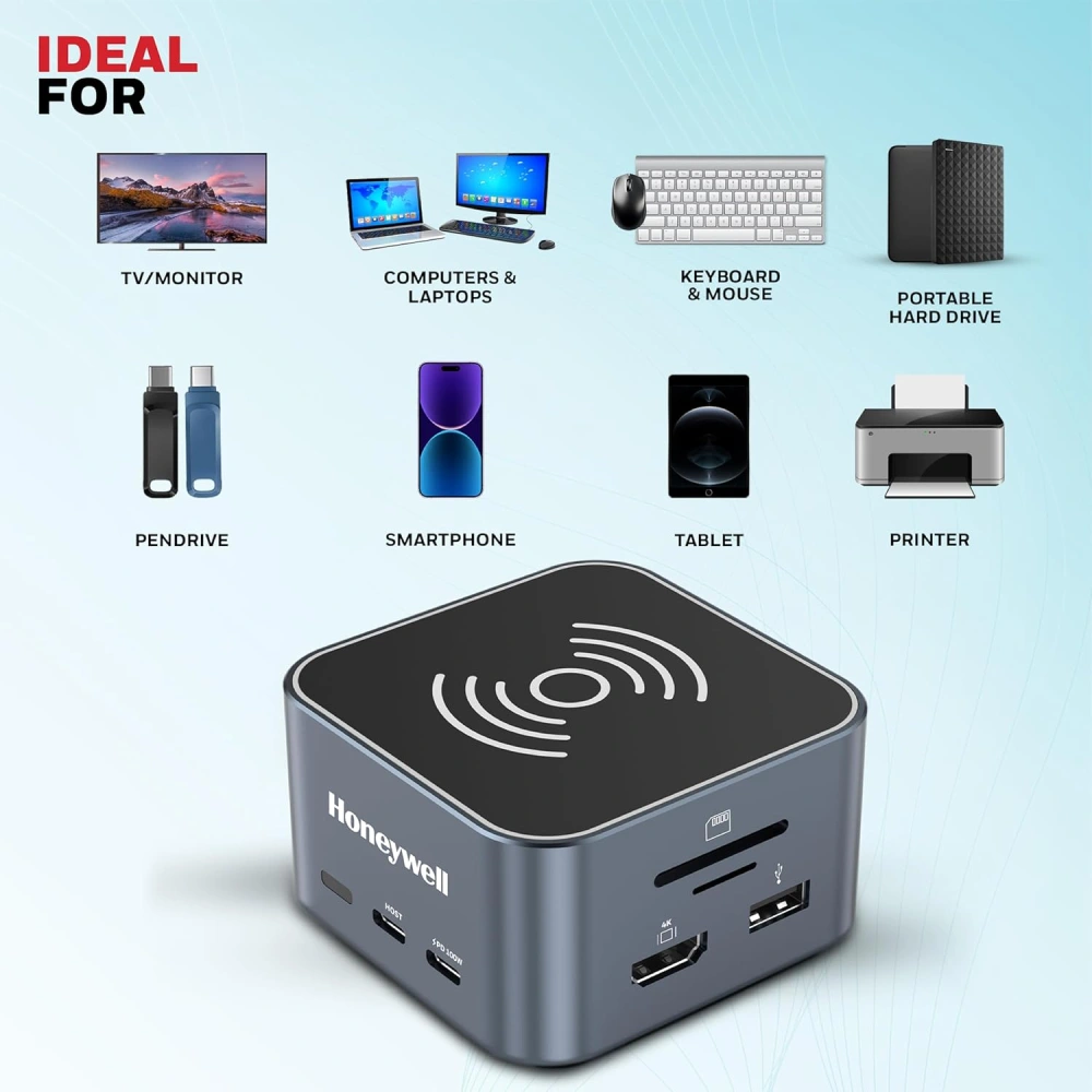 Honeywell Type C Docking Station 12 in 1 (USB | Type C | HDMI | Lan | Aux | Sd Card) (Open Box) view 3
